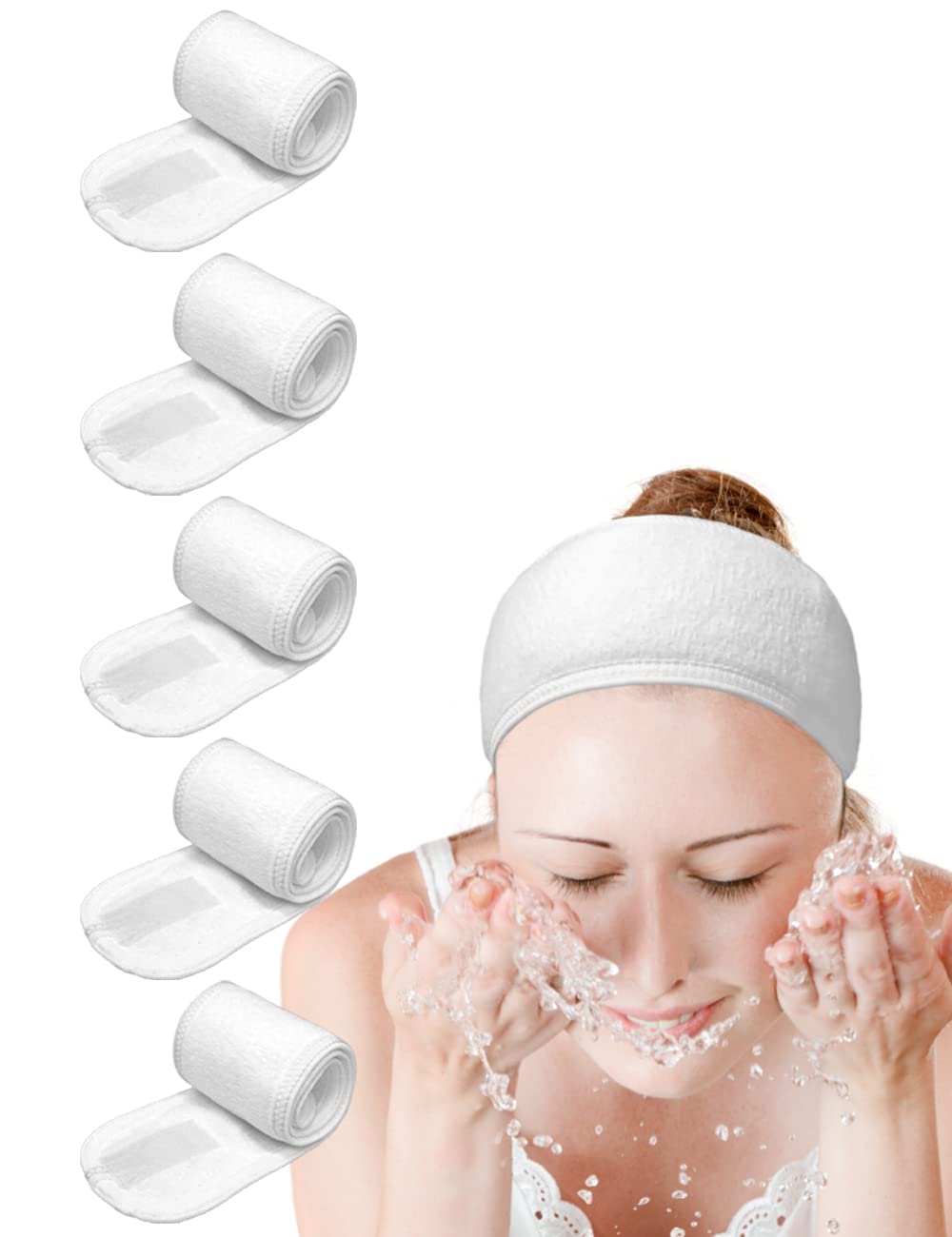 Spa Headband Hair Wrap EUICAE Sweat Headband Head Wrap Hair Towel Wrap Non-Slip Stretchable Washable Makeup Headband for Face Wash Facial Treatment Sport Fits All White (Mixed Color) Apparel & Accessories > Clothing Accessories > Bandanas & Headties EUICAE White 5pcs  