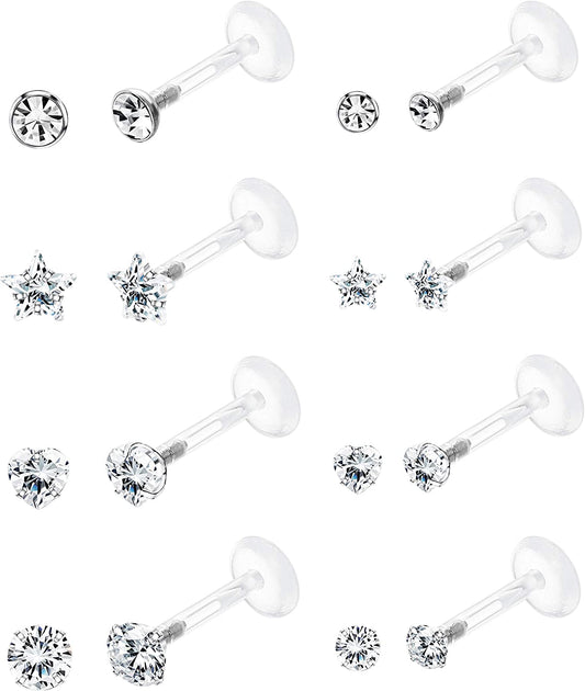 Jstyle 8Pairs 16G Forward Helix Cartilage Tragus Earring Studs Internal Threaded Labret Lip Monroe Ring 8MM Barbell Body Piercing Jewelry Apparel & Accessories > Jewelry > Body Jewelry Jstyle   