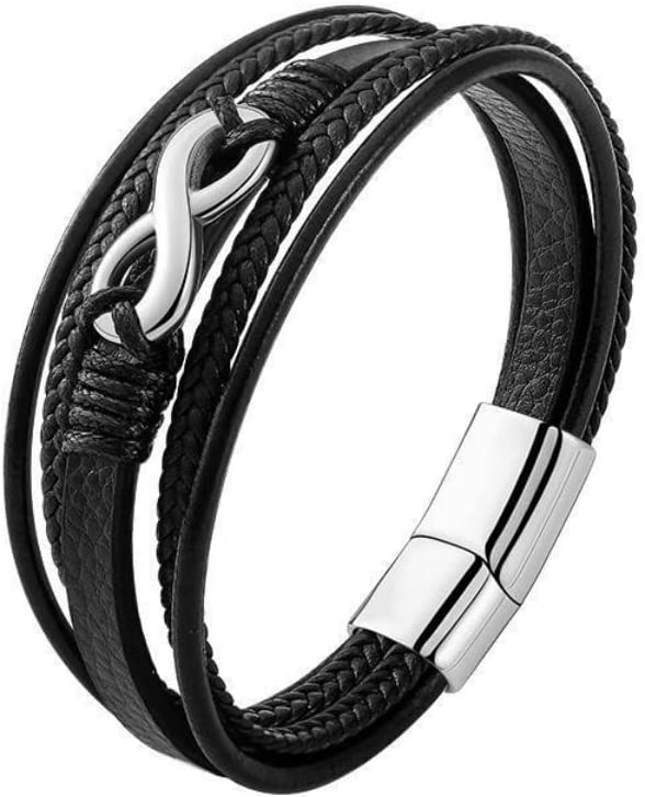 Stainless Steel Braided Leather Bracelet for Men Cuff Bangle Cross Magnetic Clasp 8.26 Inches Apparel & Accessories > Jewelry > Bracelets Generic bracelet2  