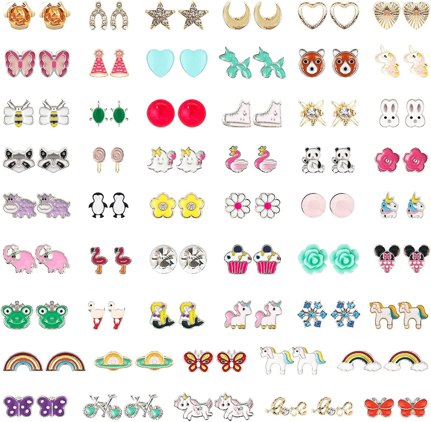 52 Pairs Colorful Cute Stud Earrings for Girls Hypoallergenic Earrings Stainless Steel Earrings for Girls and Women Delicate
