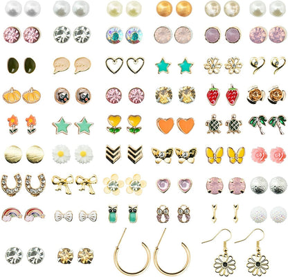 52 Pairs Colorful Cute Stud Earrings for Girls Hypoallergenic Earrings Stainless Steel Earrings for Girls and Women Fresh