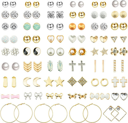 52 Pairs Colorful Cute Stud Earrings for Girls Hypoallergenic Earrings Stainless Steel Earrings for Girls and Women Golden