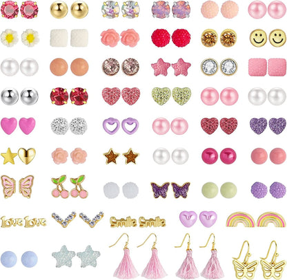 52 Pairs Colorful Cute Stud Earrings for Girls Hypoallergenic Earrings Stainless Steel Earrings for Girls and Women Glittering