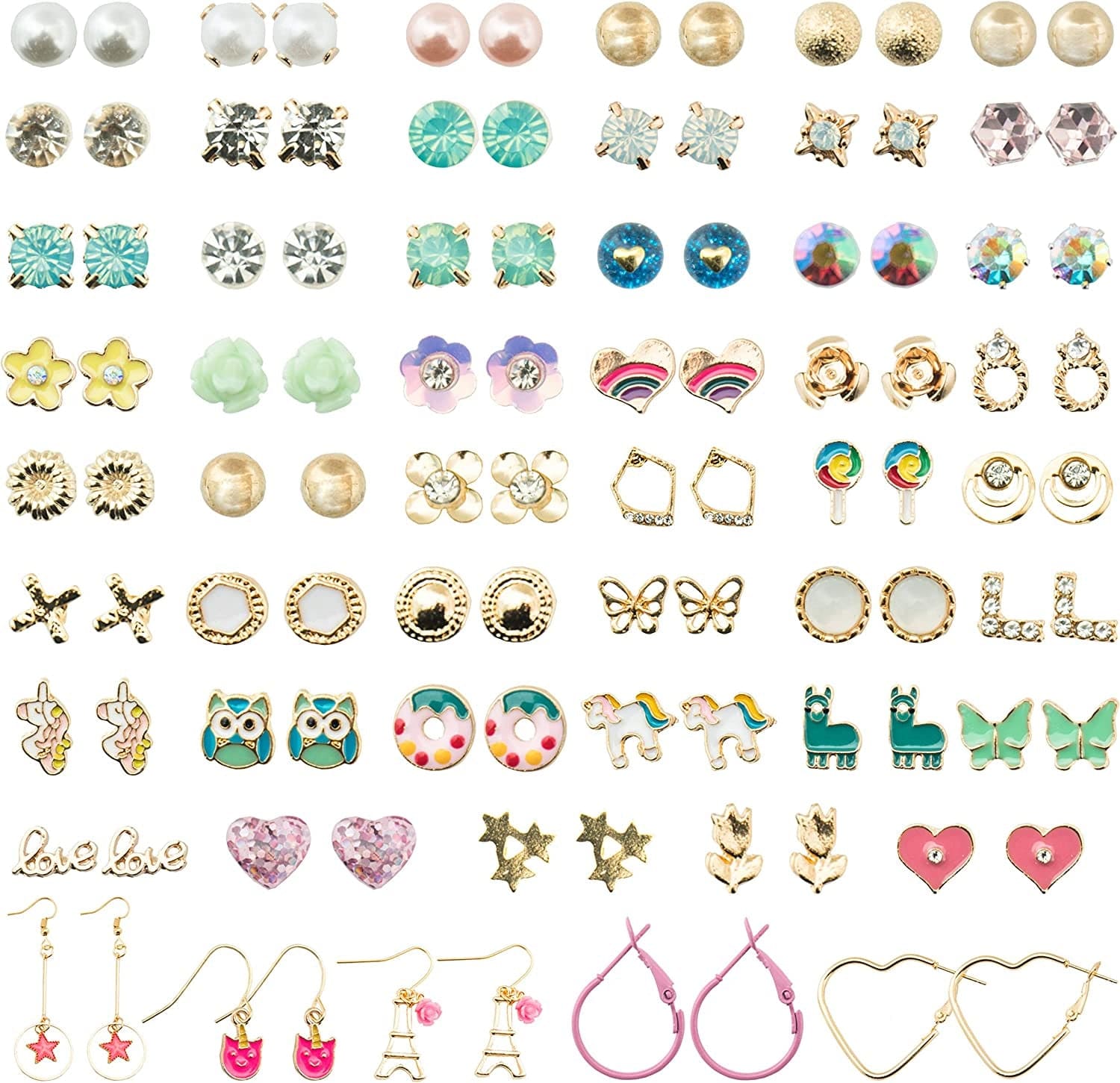 52 Pairs Colorful Cute Stud Earrings for Girls Hypoallergenic Earrings Stainless Steel Earrings for Girls and Women Sunshine