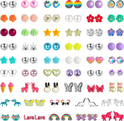 52 Pairs Colorful Cute Stud Earrings for Girls Hypoallergenic Earrings Stainless Steel Earrings for Girls and Women Noble