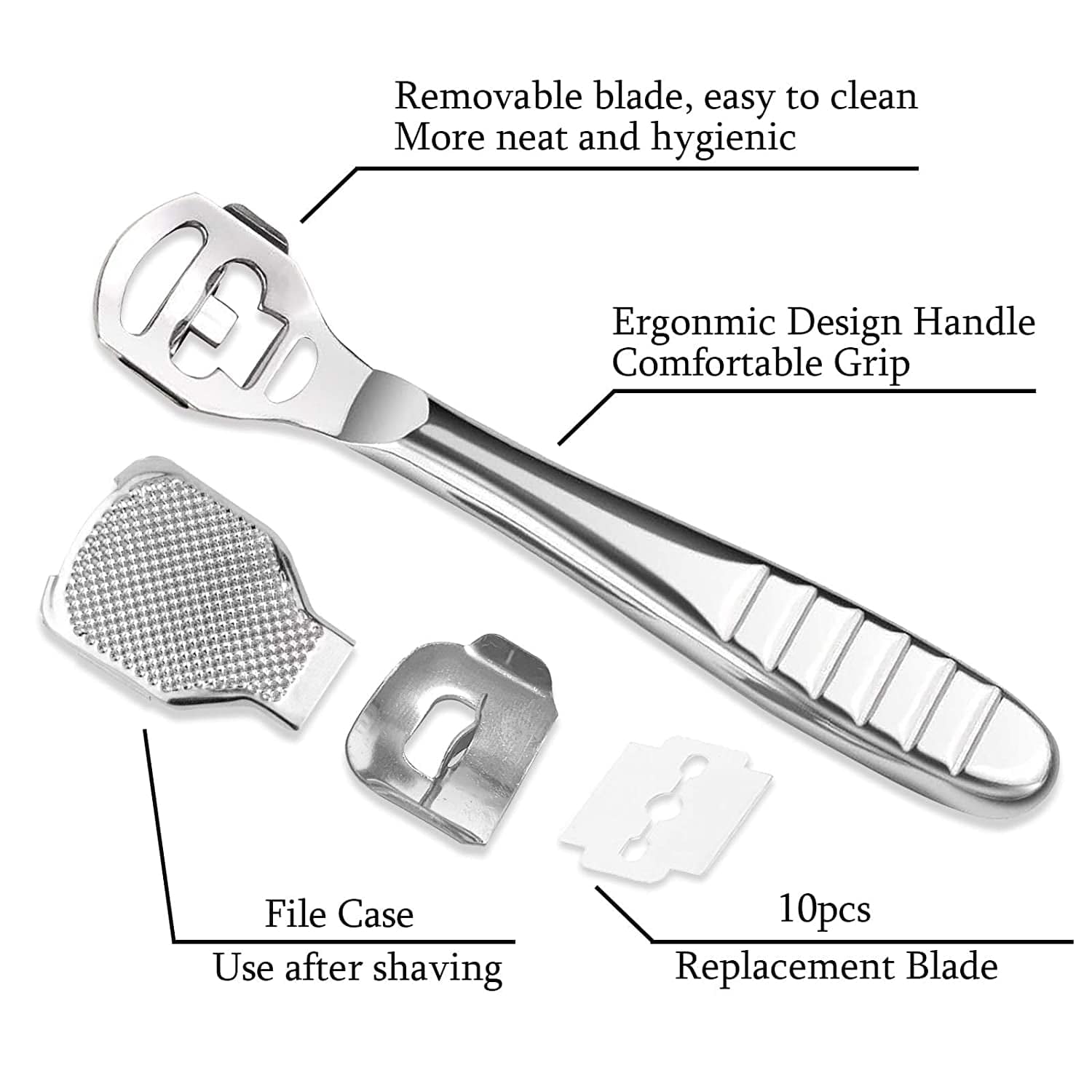 52 Pcs Callus Shaver Set,1 Stainless Steel Foot Razor with 50 Replacement Slices Blades and 1 Foot File Head Foot Care Tools,Foot Shaver Callus Remover,Hard Dry Skin Remover for Hand Feet Health & Beauty > Personal Care > Foot Care Jutoe   