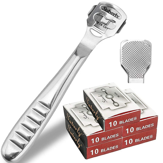 52 Pcs Callus Shaver Set,1 Stainless Steel Foot Razor with 50 Replacement Slices Blades and 1 Foot File Head Foot Care Tools,Foot Shaver Callus Remover,Hard Dry Skin Remover for Hand Feet Health & Beauty > Personal Care > Foot Care Jutoe Stainless Steel Handle  