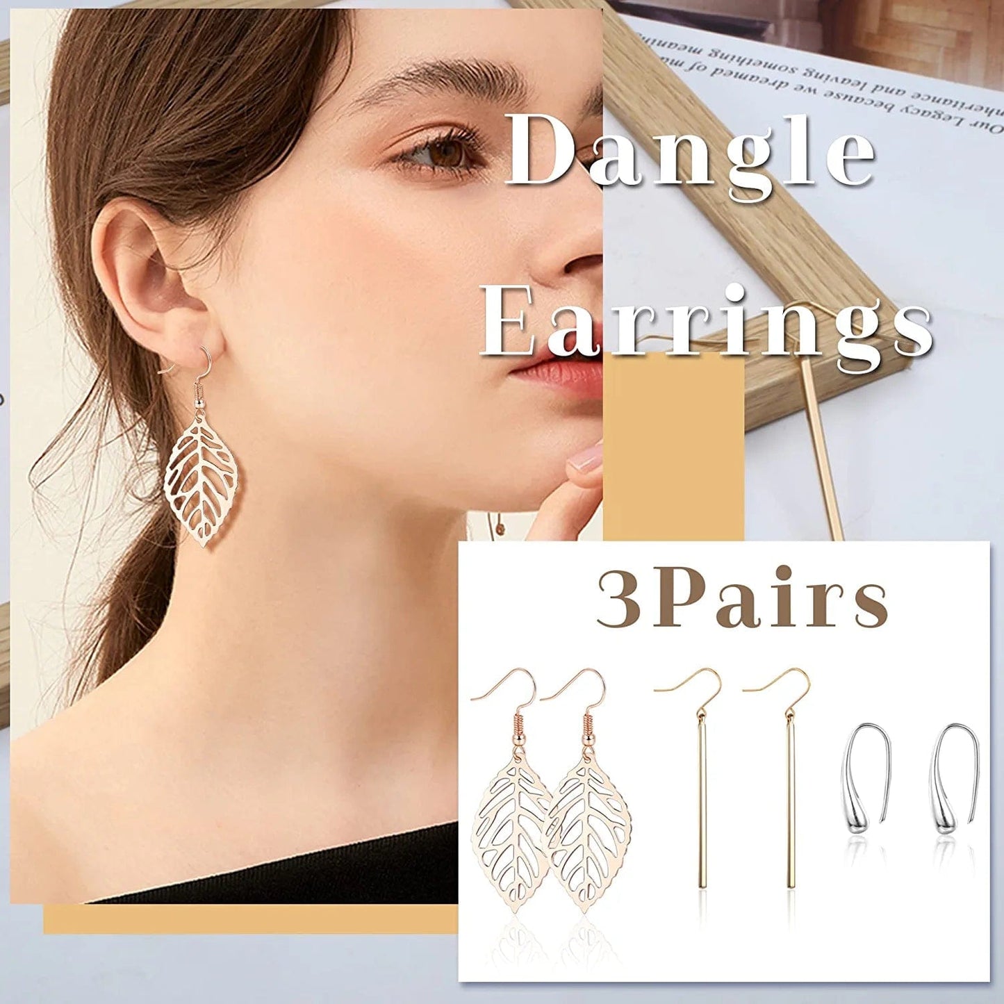 52 PCS Jewelry Set with 3PCS Necklace, 3PCS Bracelet, 3Pairs Dangle Earring, 43PCS Knuckle Rings Gold Silver Rose Gold Jewelry Sets for Women Valentine Anniversary Birthday Friendship Gift