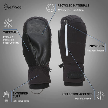 Trailheads Women’S Convertible Zip Mitts | Winter Running Mittens | Thermal Mittens for Cold Weather | Women’S Mittens for Outdoor Sports - Black Apparel & Accessories > Clothing Accessories > Gloves & Mittens TrailHeads   