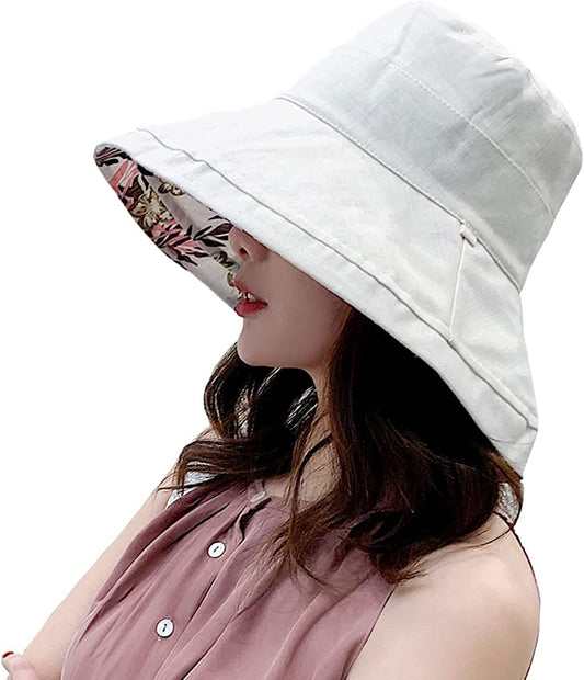 Farodor Women'S Packable Reversible Bucket Hat UV Sun Protection Wide Brim Summer Beach Cap Apparel & Accessories > Clothing Accessories > Hats FaroDor 2floral-beige  