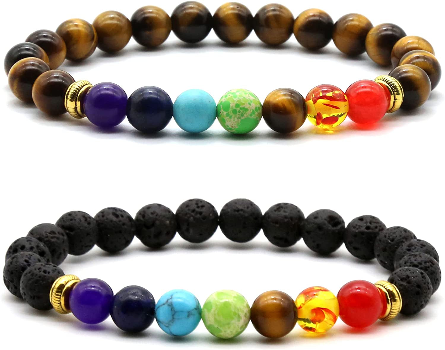 HEDQFM 2Pcs Lava Rock 7 Chakra Bracelets Aromatherapy Essential Oil Diffuser Bracelets Couples Yoga Beads Bracelet Volcanic Lava Stone Stretch Bracelet for Men Women Apparel & Accessories > Jewelry > Bracelets HEDQFM style C  