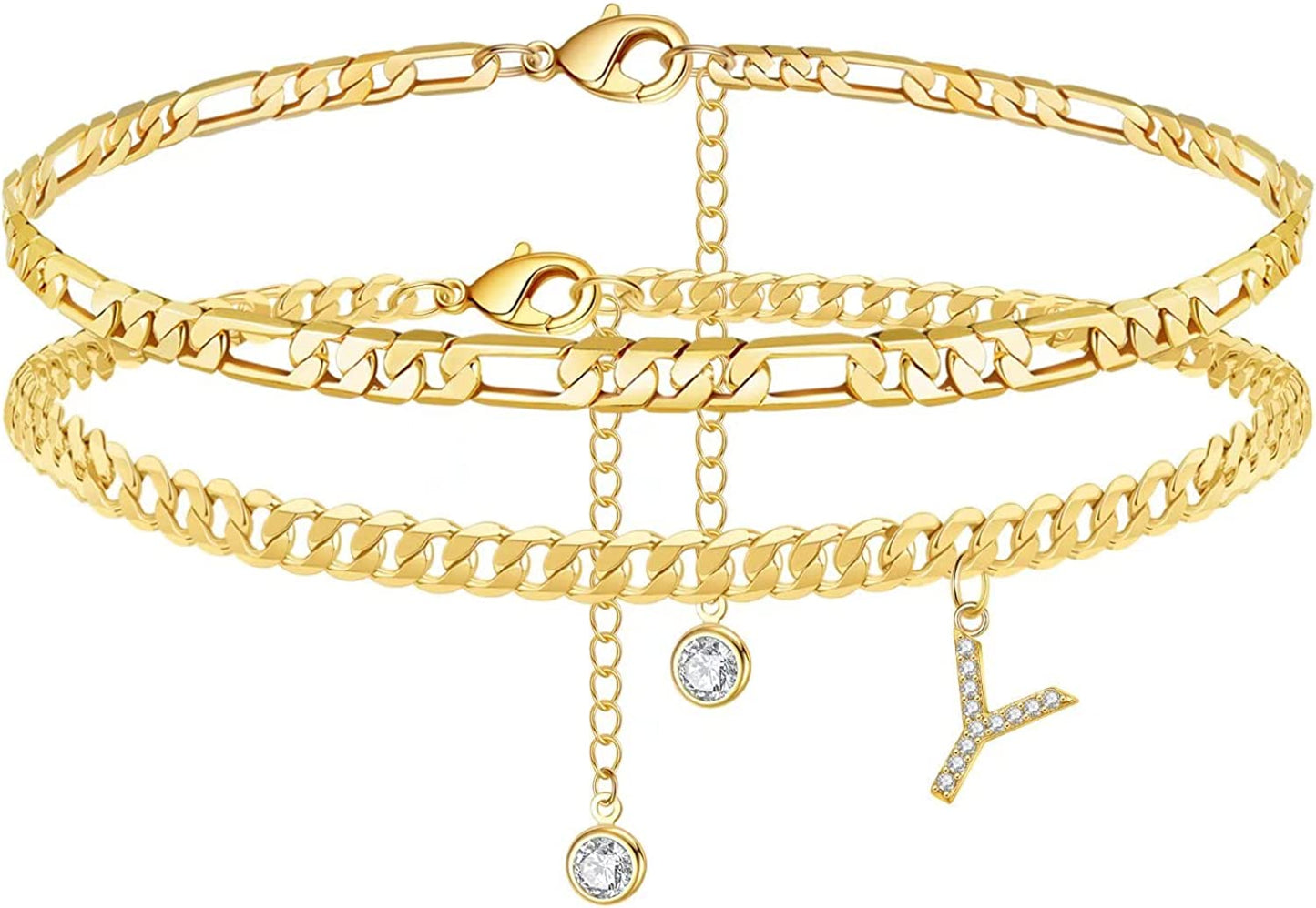 Initial Ankle Bracelets for Women, 14K Gold Plated Layered Initial Cubic Zirconia Ankle Bracelets Dainty Beach Letter Initial Anklet A-Z Gold Anklets for Women Teen Girls Foot Jewelry Gifts Apparel & Accessories > Jewelry > Anklets IEFSHINY Y  