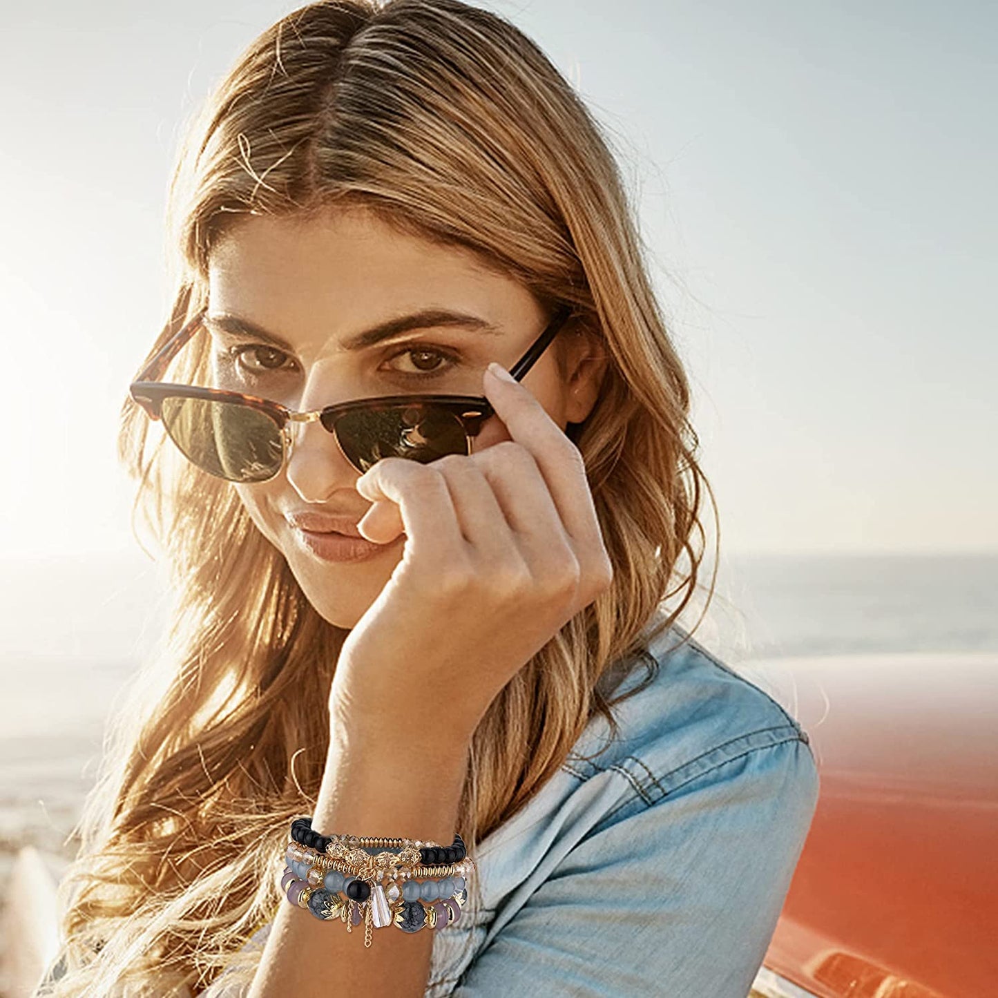 Jstyle Bohemian Stackable Bead Bracelets for Women 6 Sets Stretch Beaded Bracelets Multi-Color Boho Jewelry for Women Multilayer Bracelet Boho Apparel & Accessories > Jewelry > Bracelets Jstyle   