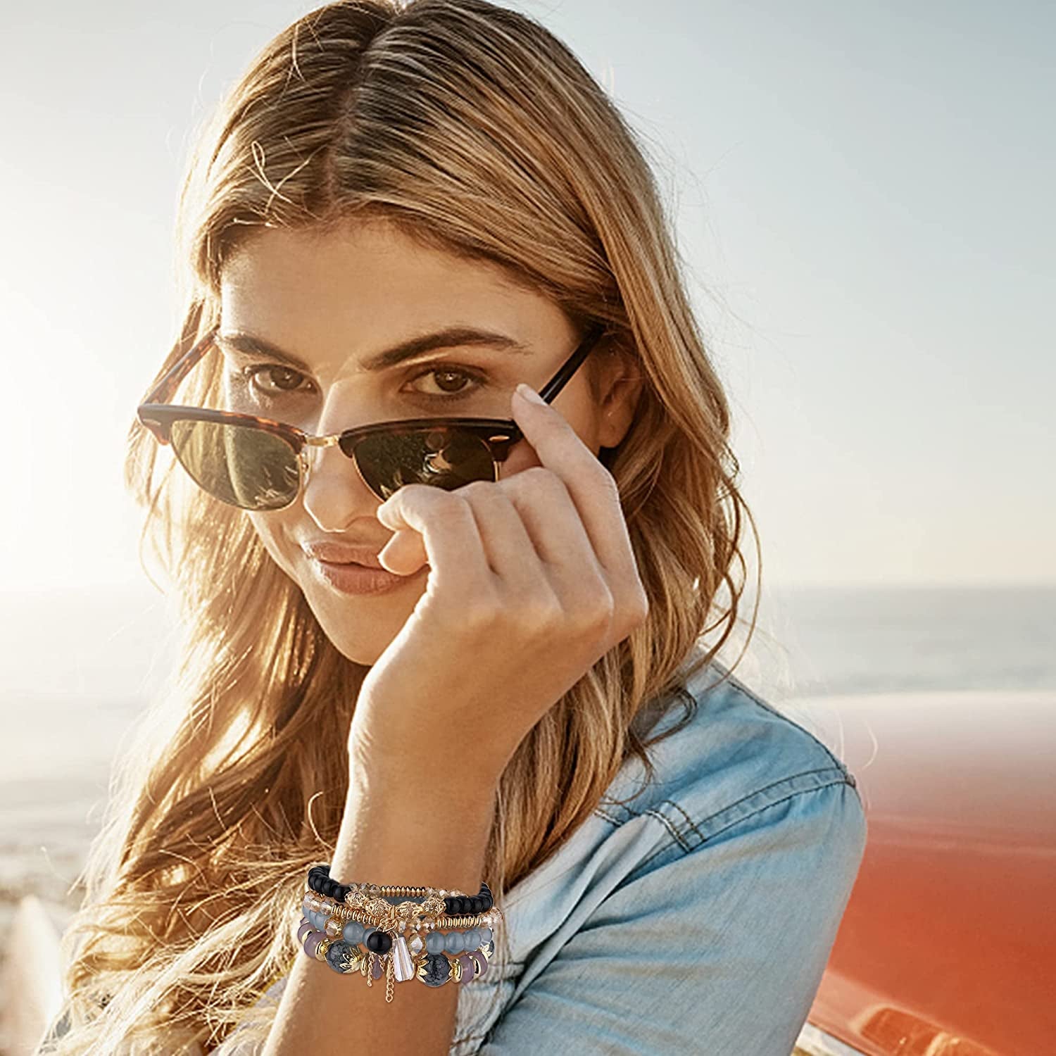 Jstyle Bohemian Stackable Bead Bracelets for Women 6 Sets Stretch Beaded Bracelets Multi-Color Boho Jewelry for Women Multilayer Bracelet Boho Apparel & Accessories > Jewelry > Bracelets Jstyle   
