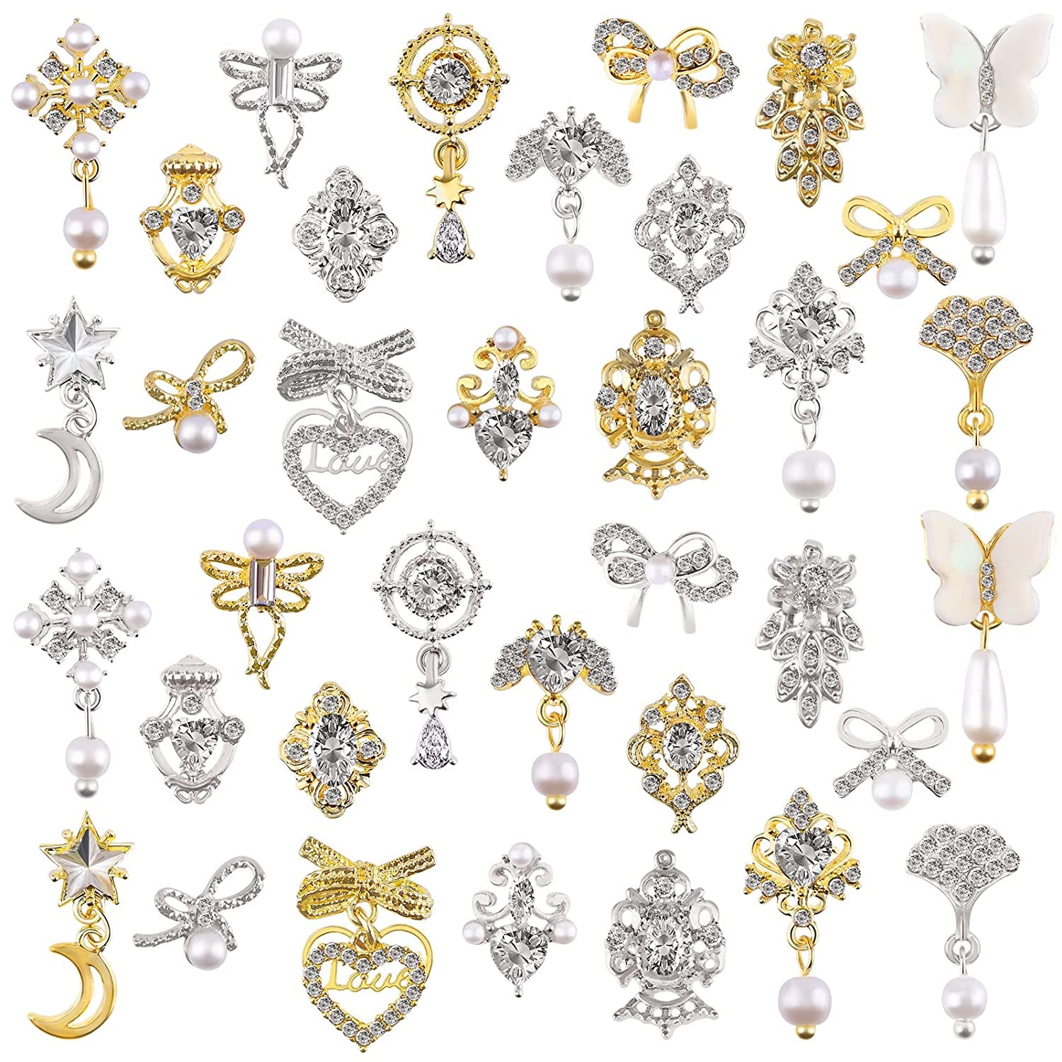Kalolary Letter Dangle Nail Charm, 3D Piercing Alphabet Rhinestone Alloy Jewelry Hoops with Nail Piercing Tool Hand Drill for Birthday Nail Art Decoration Health & Beauty > Personal Care > Cosmetics > Cosmetic Tools > Nail Tools Kalolary 36 pcs  