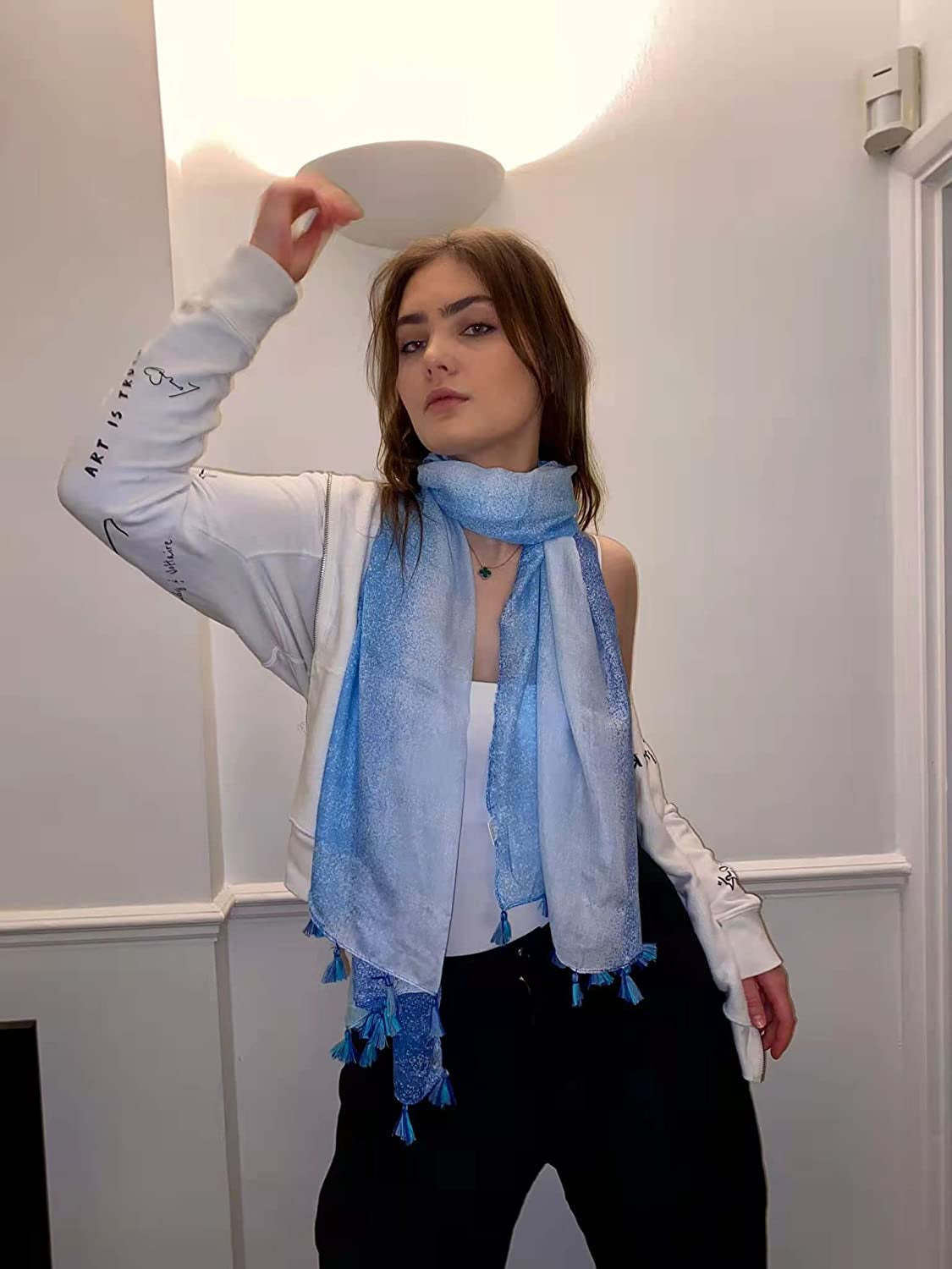 FRAIFICE Lightweight Scarf for Women for Spring Summer Fall Geometric Scarves Shawl Wrap Pashimina with Tassels Apparel & Accessories > Clothing Accessories > Scarves & Shawls FRAIFICE   