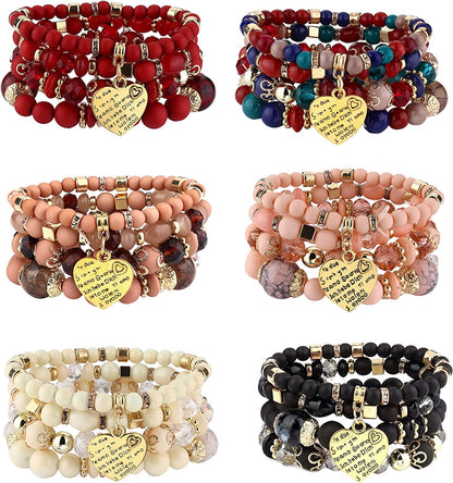 Jstyle Bohemian Stackable Bead Bracelets for Women 6 Sets Stretch Beaded Bracelets Multi-Color Boho Jewelry for Women Multilayer Bracelet Boho Apparel & Accessories > Jewelry > Bracelets Jstyle C:Stackable Bracelets with Heart Charm  