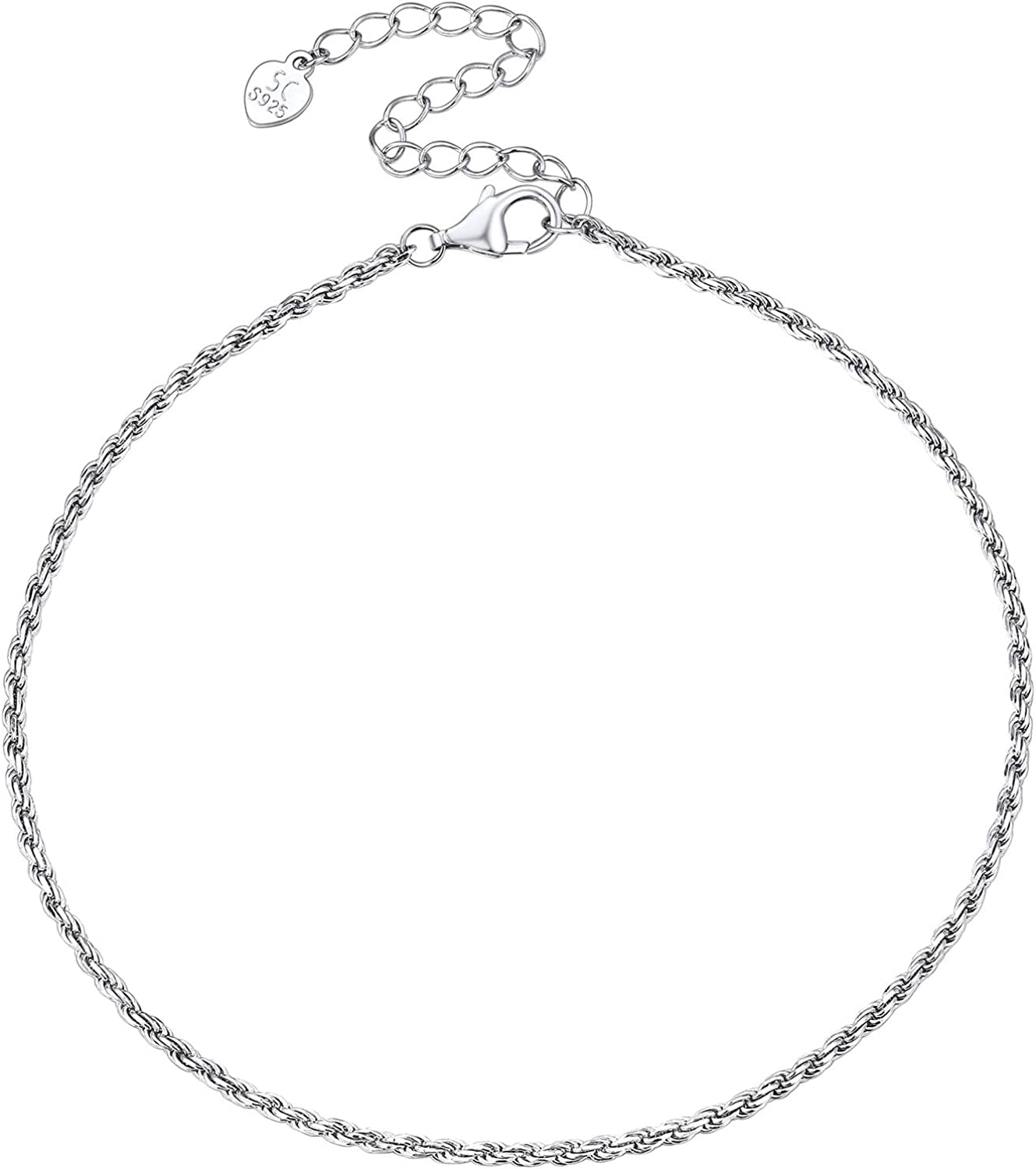 Women Girls Barefoot Jewelry 18K Gold or Rose Gold Stainless Steel Heart / Rope / Figaro / Cuban Chain Anklet Foot Bracelet, 25-30 CM Long Apparel & Accessories > Jewelry > Anklets U7 Jewelry 04. Sterling silver-1.6mm rope chain  