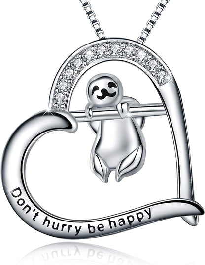 URMWMOO S925 Sterling Silver Sloth Necklace Purple Green Birthstone Moon Jewelry Keep Me in Your Heart Animal Pendant Necklaces Sloths Gifts for Women Girlfriend Apparel & Accessories > Jewelry > Anklets URMWMOO JEWELRY sloth 2  