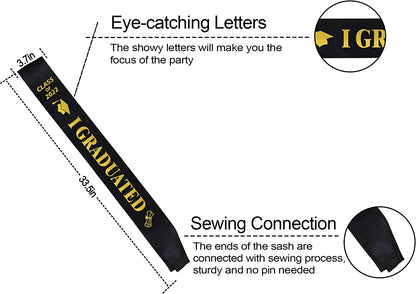 Graduation Sashes Set - 2022 Graduation Party Supplies - Gold Letter Graduate Satin Sashes Including Black I Graduated Sash & White I Graduated Sash - Class of 2022 Sashes for Grad Party Apparel & Accessories > Clothing Accessories > Sashes Partyprops   