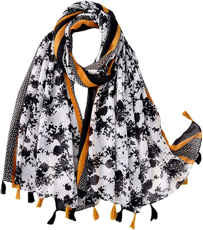 Van Caro Scarfs for Women Lightweight Floral Scarf Soft Long Fashion Scarves Sun-Proof Wrap Shawl Apparel & Accessories > Clothing Accessories > Scarves & Shawls Lobagve 5384 White & Black Flower  