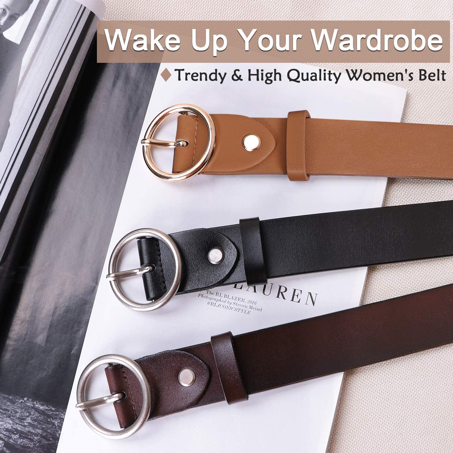 Fashion Women Leather Belt for Dresses Jeans Pants with Classic round Buckle by SUOSDEY… Apparel & Accessories > Clothing Accessories > Belts SUOSDEY   