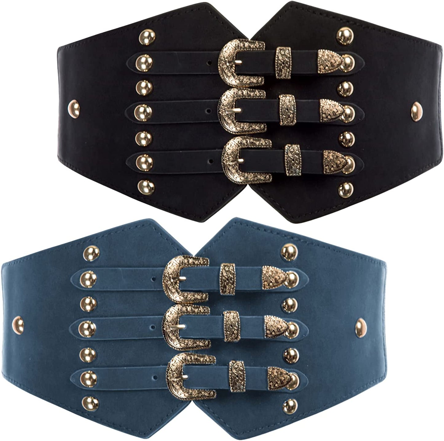 SCARLET DARKNESS Vintage Classic Cincher Wide Belt Elastic Leather Waist Belt Apparel & Accessories > Clothing Accessories > Belts Scarlet Darkness 2 Piece-black and Blue Medium 