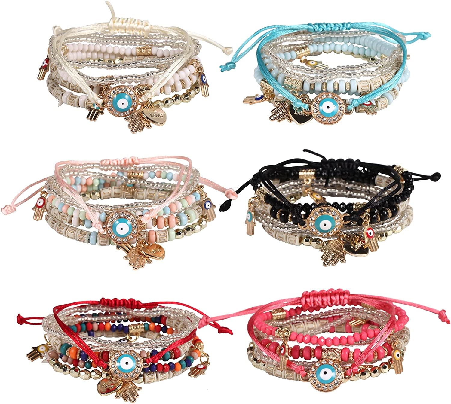 Solosoya Bohemian Boho Stackable Bracelets for Women Set, Girls Stretch Multilayer Stack Beads Colorful Beaded Charm Bracelets Girl Handmade Jewelry Apparel & Accessories > Jewelry > Bracelets Solosoya Color P  