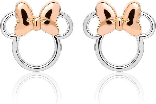 Disney Minnie Mouse Stud Earrings, Two Tone Minnie Silhouette, Sterling Silver Apparel & Accessories > Jewelry > Earrings Disney   