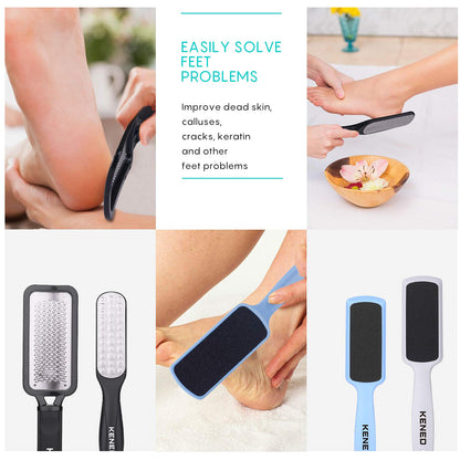 Feet Scrubber Dead Skin 5 Pack - KENED Foot File Callus Remover for Feet, Professional Pedicure Kit with 2 X Metal Foot Grater, 3 X White Double-Sided Pedicure Tools for Feet Care Health & Beauty > Personal Care > Foot Care KENED   