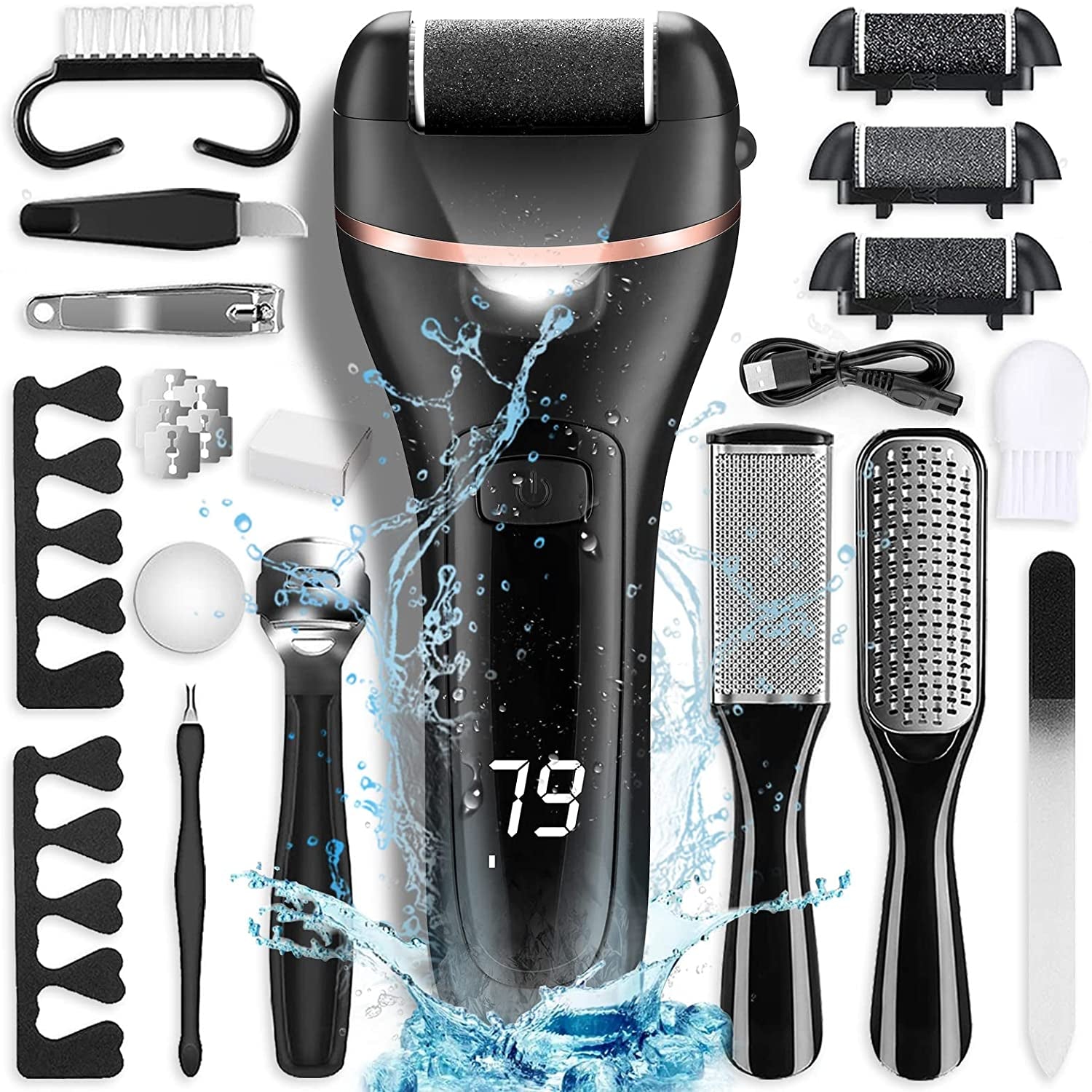 Electric Callus Remover for Feet with Rechargeable Waterproof 22 in 1 Professional Pedicure Kit,Foot Care Tools Wet & Dry Foot File for Dead Skin&Cracked Heel or Rough Hand with 3 Roller Heads 2 Speed Health & Beauty > Personal Care > Foot Care OTA   