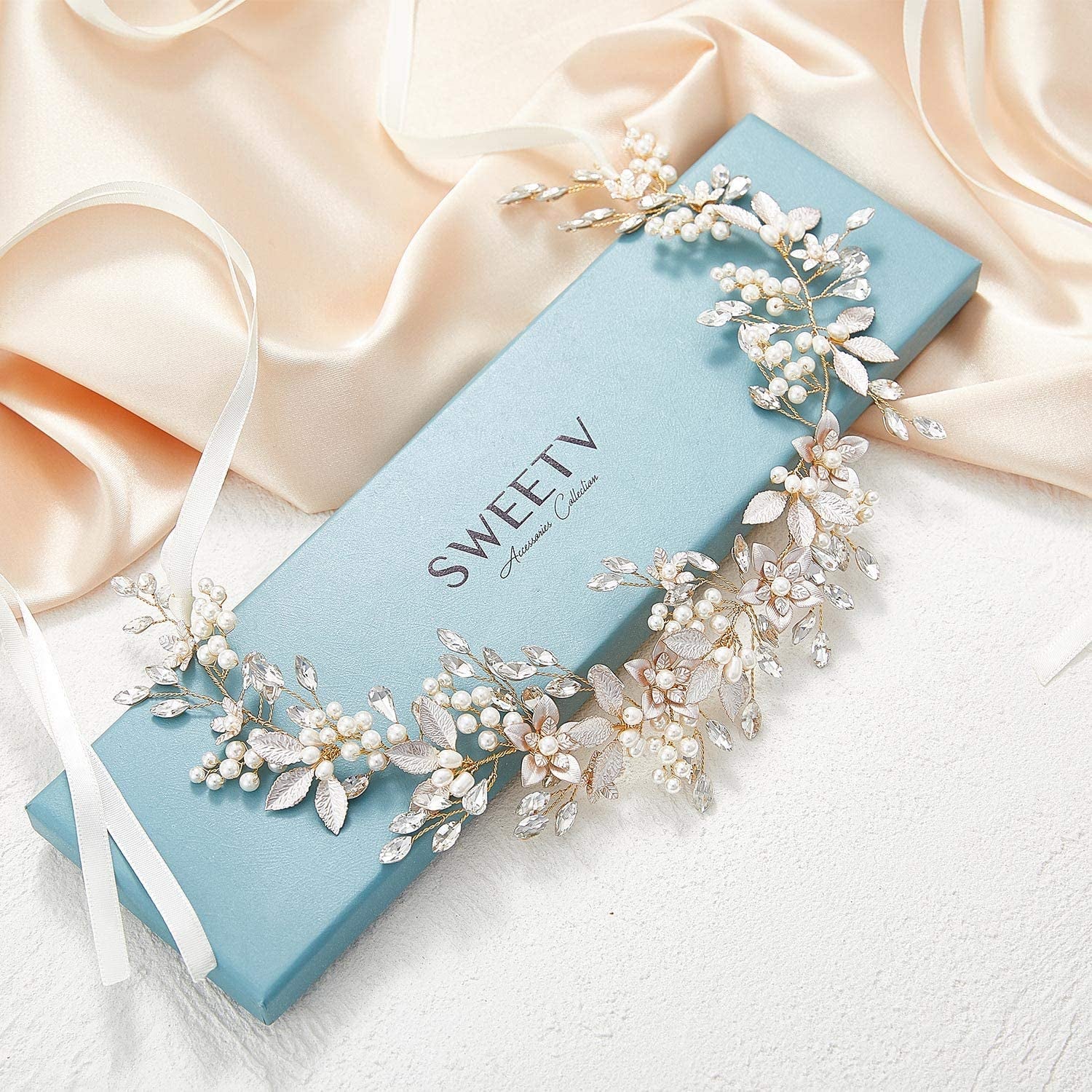 SWEETV Flower Bridal Belt Rhinestone Wedding Belt Evening Dress Sash Accessories for Bridesmaid Gown Apparel & Accessories > Clothing Accessories > Belts SWEETV   
