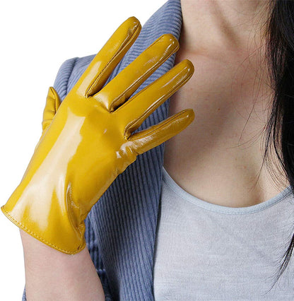 Dooway Women'S Short Dress Leather Gloves for Evening Costumes Daily Faux Leather PU 21Cm Apparel & Accessories > Clothing Accessories > Gloves & Mittens DooWay Shine Yellow  
