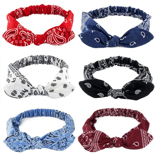 Carede 6 Pack Elastic Paisley Bandana Knot Headbands Rabbit Ear Bow Headband Turban Headwraps Hair Band for Women Girls Apparel & Accessories > Clothing Accessories > Bandanas & Headties Carede No5(Mixed 6 pcs)  