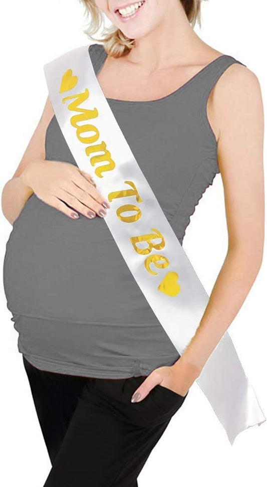 Blingbling Mom to Be Sash, White Satin with Gold Glitter Fonts, Best Baby Shower Decorations Gifts, Baby Boy or Girl Neutral Twins Party Supplies Apparel & Accessories > Clothing Accessories > Sashes KYLIE MAX   