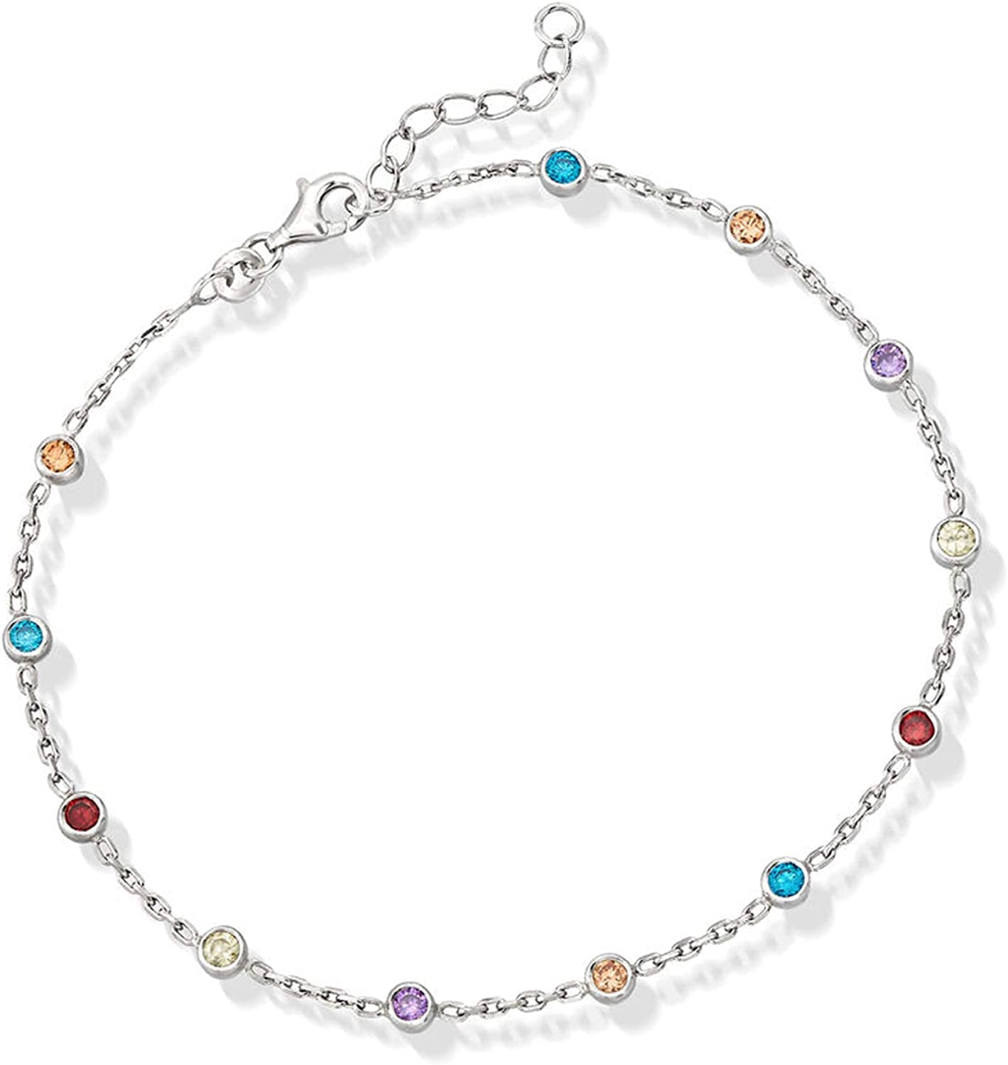 Ross-Simons 1.20 Ct. T.W. Multicolored CZ Station Anklet in Sterling Silver. 9 Inches Apparel & Accessories > Jewelry > Anklets Ross-Simons   