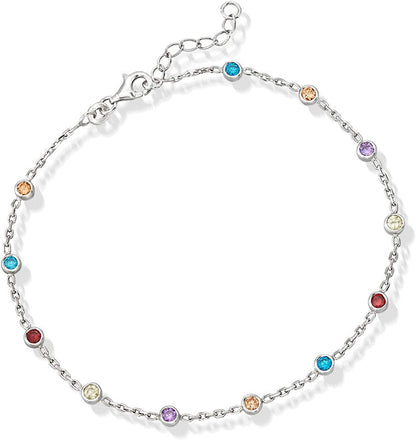 Ross-Simons 1.20 Ct. T.W. Multicolored CZ Station Anklet in Sterling Silver. 9 Inches Apparel & Accessories > Jewelry > Anklets Ross-Simons   