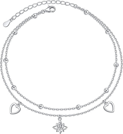 Flyow Anklet for Women S925 Sterling Silver Adjustable Foot Beaded Infinity/Heart/Angel Wing/Turtle Ankle Bracelet Anklets Jewelry Gift Apparel & Accessories > Jewelry > Anklets Silver Light Jewelry lotus  