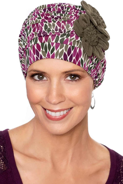 Cardani Flapper Turban - Vintage Flapper Hat in Soft Viscose from Bamboo Apparel & Accessories > Clothing Accessories > Headwear Cardani Thistle Print With Olive One Size 