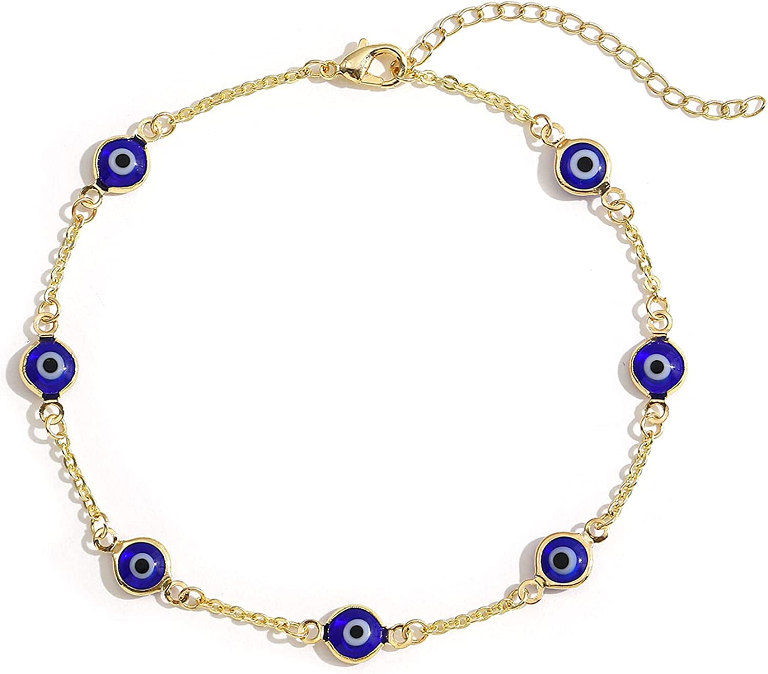SLOONG Evil Eye Anklet Bracelet for Women Girls 14K Gold Plated Beach Foot Anklet Bracelet Summer Jewelry Beads Anklet Set, Adjustabe Size Apparel & Accessories > Jewelry > Anklets SLOONG Dark Blur  