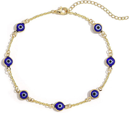 SLOONG Evil Eye Anklet Bracelet for Women Girls 14K Gold Plated Beach Foot Anklet Bracelet Summer Jewelry Beads Anklet Set, Adjustabe Size Apparel & Accessories > Jewelry > Anklets SLOONG Dark Blur  