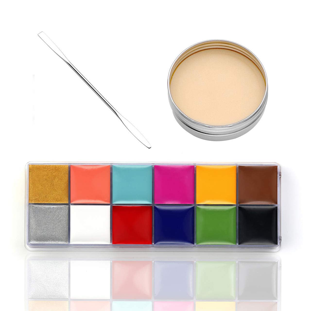 Ccbeauty SFX Makeup Kit Professional Face Paint Oil Based 12 Colors Halloween Body Paint Palette Special Effects Fake Wound Scars Wax + Face Paint Palette + Spatula Tool Health & Beauty > Personal Care > Cosmetics > Cosmetic Tools > Makeup Tools CCbeauty   