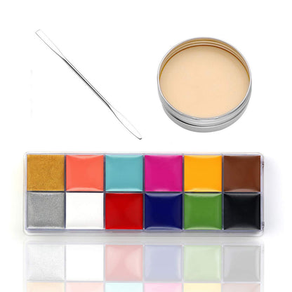 Ccbeauty SFX Makeup Kit Professional Face Paint Oil Based 12 Colors Halloween Body Paint Palette Special Effects Fake Wound Scars Wax + Face Paint Palette + Spatula Tool Health & Beauty > Personal Care > Cosmetics > Cosmetic Tools > Makeup Tools CCbeauty   