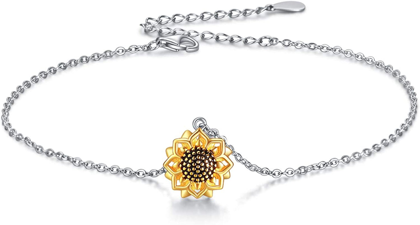 POPLYKE 925 Sterling Silver Infinity/Cross/Mermaid/Starfish/Pearl Anklet for Women Summer Jewelry Apparel & Accessories > Jewelry > Anklets POPLYKE F - Sunflower Anklet  