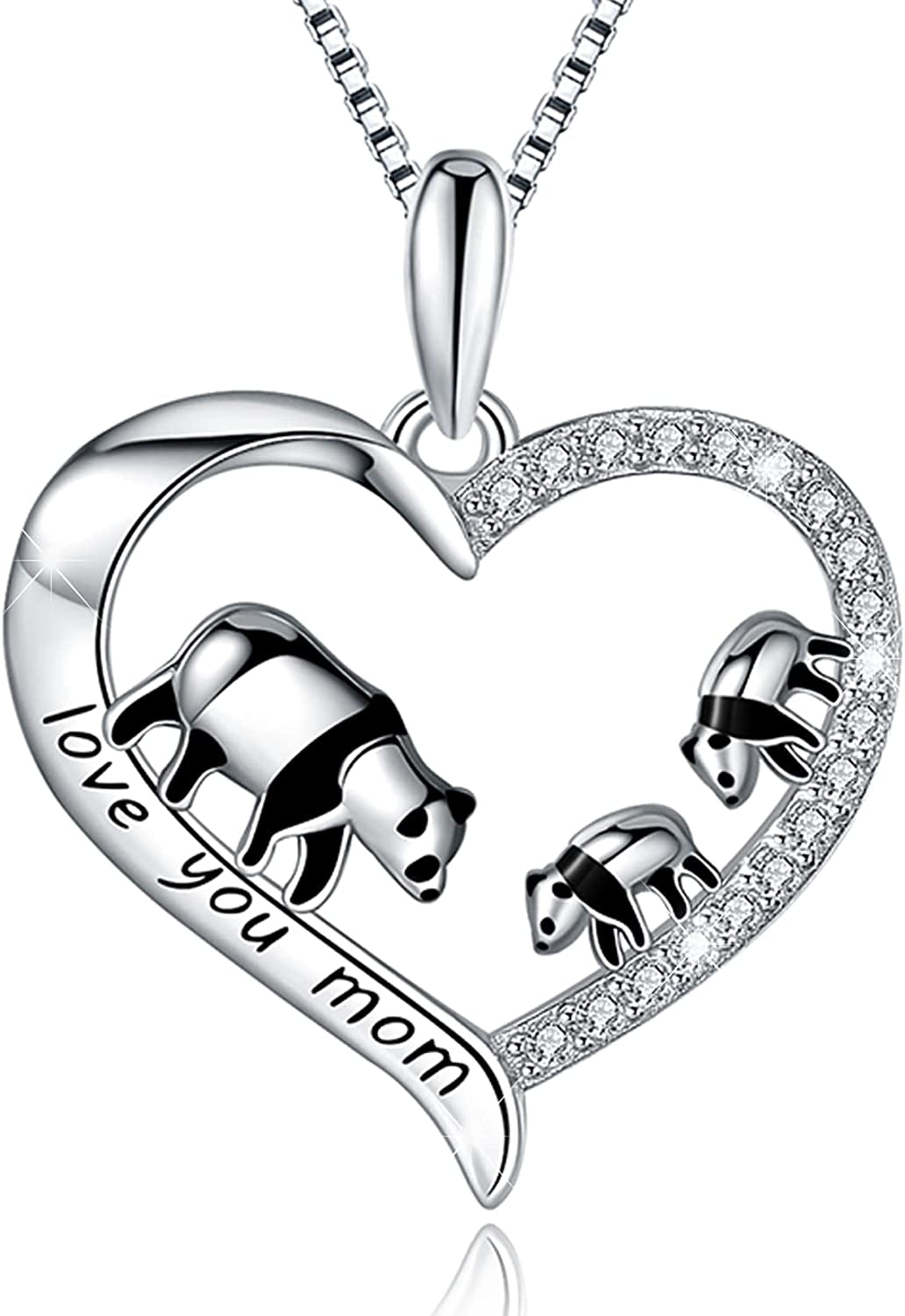 MUATOGIML 925 Sterling Silver Mom Necklace Love Heart Pendant Mama Bear Panda Elephant Sloth Animal Necklaces Mother Son Daughter Jewelry Gifts for Women Mum Family Apparel & Accessories > Jewelry > Anklets MUATOGIML JEWELRY mama panda and 2 cubs  