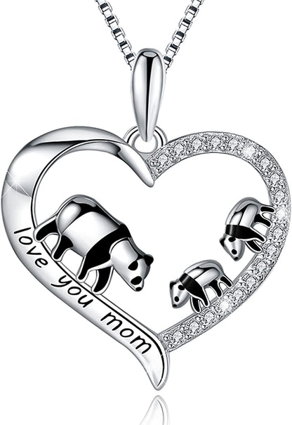 MUATOGIML 925 Sterling Silver Mom Necklace Love Heart Pendant Mama Bear Panda Elephant Sloth Animal Necklaces Mother Son Daughter Jewelry Gifts for Women Mum Family Apparel & Accessories > Jewelry > Anklets MUATOGIML JEWELRY mama panda and 2 cubs  