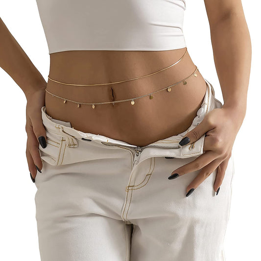 Simple Multilayer Waist Chain Beach Bikini Belly Waist Chain Adjustable Sequin Waist Belly Chain Summer Body Chain for Women and Girls (Waist Jewelry) Apparel & Accessories > Jewelry > Body Jewelry Courmoek Waist Jewelry  