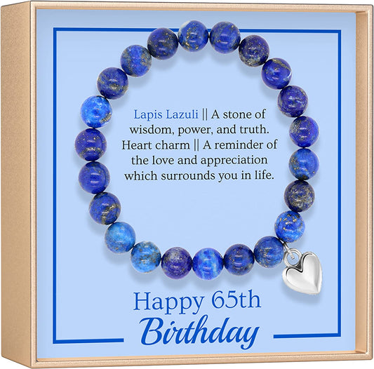 OLGAS GEMS 65Th Birthday Milestone Bracelet & Meaningful Message Card for Women - Beautiful and Sentimental Birthday Gifts for 65 Year Old Woman Made with Natural Lapis Lazuli Stones Apparel & Accessories > Jewelry > Bracelets OLGAS GEMS   