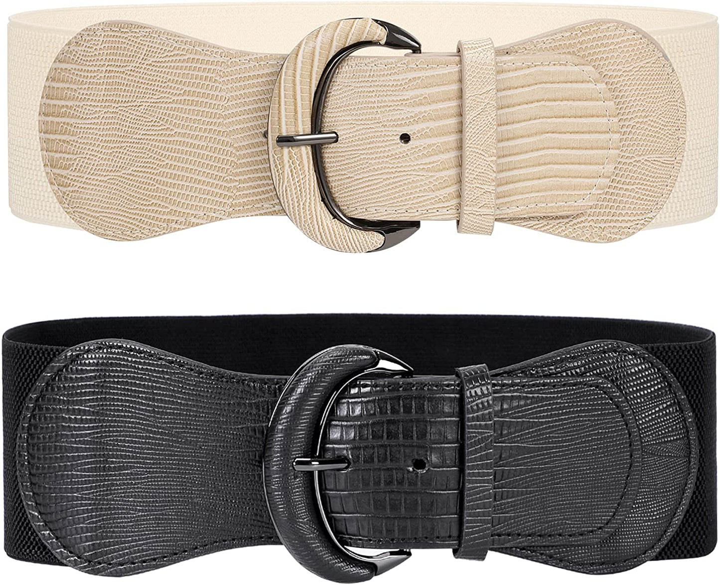 JASGOOD Women Stretchy Wide Waist Belt for Dress Ladies Elastic Belt Hook Buckle Apparel & Accessories > Clothing Accessories > Belts KYLIE MAX E-black+beige Suit for size 37"-42" 