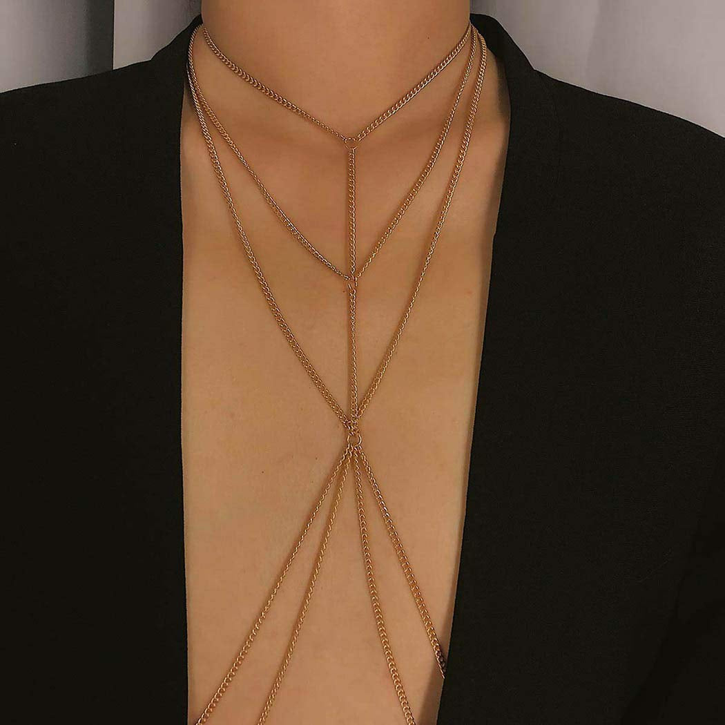Bounzhi Harness Body Chain Bra Sexy Silver Body Jewelry Necklace Bikini Chains for Women and Girls(Silver), Free Sizes, B-015 Apparel & Accessories > Jewelry > Body Jewelry Bounzhi   